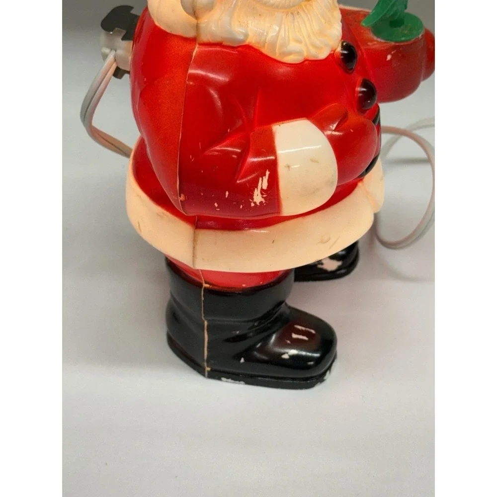 Royalite Hard Plastic Blow Mold Light Up Santa With Original Pine Tree VTG